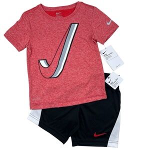 Nike Boys Dri-FIT Logo Short Sleeve Shirt Shorts 2pc Set Red Black Size 4T
